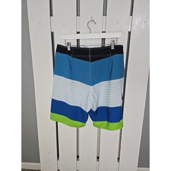 Rusty Board Shorts Striped Blue Green Hook & Loop Mens Size 33 Surfer Beach - Picture 2 of 9
